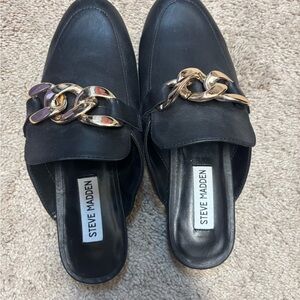 Steve Madden Black and Gold Mules